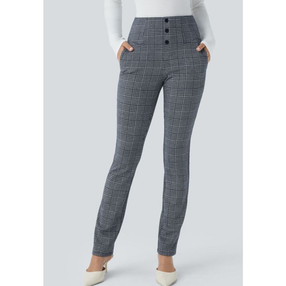 Halara Flex™ High Waisted Houndstooth Plaid Skinny Work Pants with Pocket Small